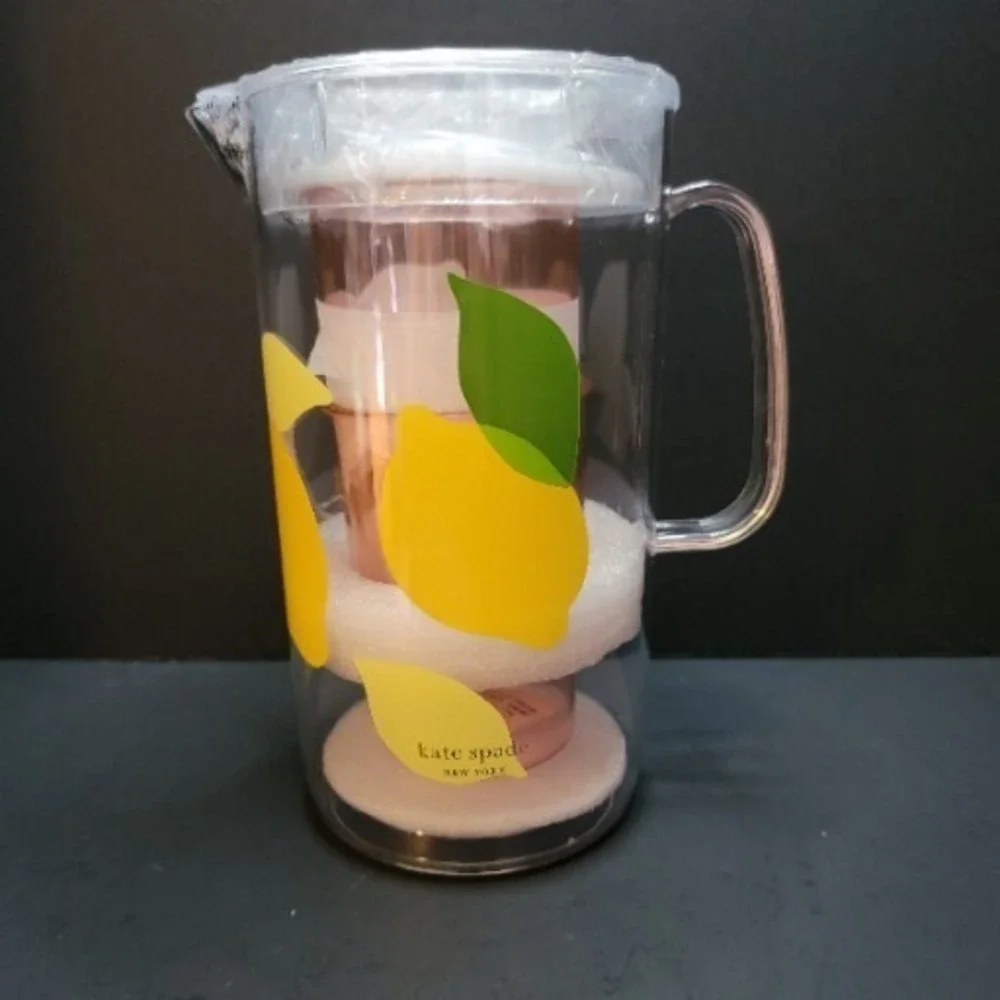 KATE SPADE Lemon Pitcher 58 oz & Stackable 12 oz Tumbler Set Acrylic NEW in BOX